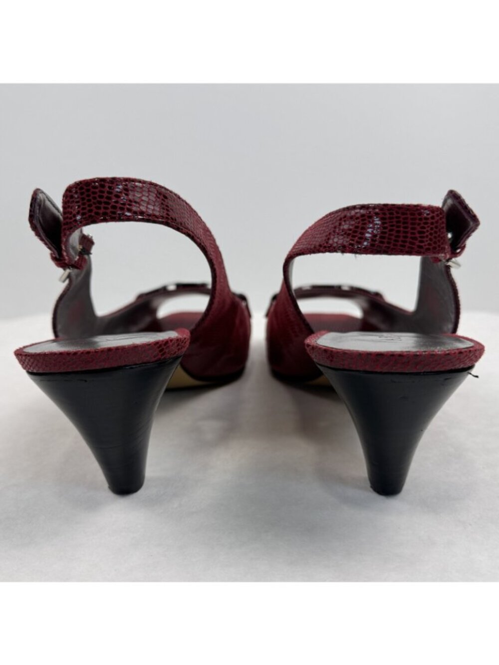 Anne Klein AK Sindri Slingback Heels Womens Size 9.5M Red Snakeskin Peep Toe - Picture 3 of 12